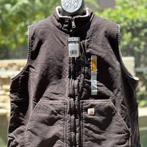 CARHARTT WOMEN’S SANDSTONE MOCK NECK SHERPA LINED DARK BROWN VEST [WV001] (2X)